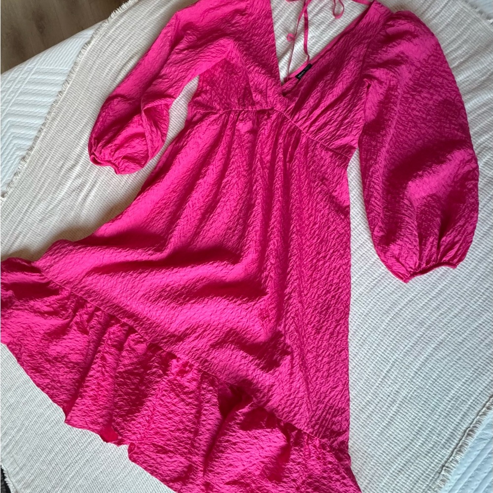 Pink Midi Crinkle Dress
